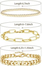 CONRAN KREMIX Gold Chain Bracelet Sets for Women Girls 14K Gold Plated Dainty Link Paperclip Bracelets Stake Adjustable Layered Metal Link Bracelet Set Fashion Jewelry - Image 4